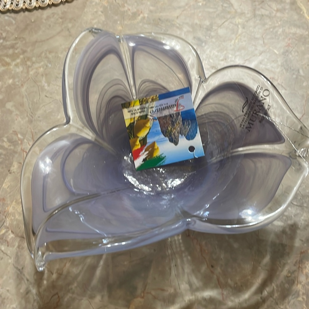 NEOT Murano Lilac Art Glass Flower Hand Painted Candle Holder or Planter